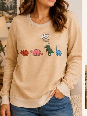 ROMWE Cream Dino Graphic Women's Sweatshirt XL